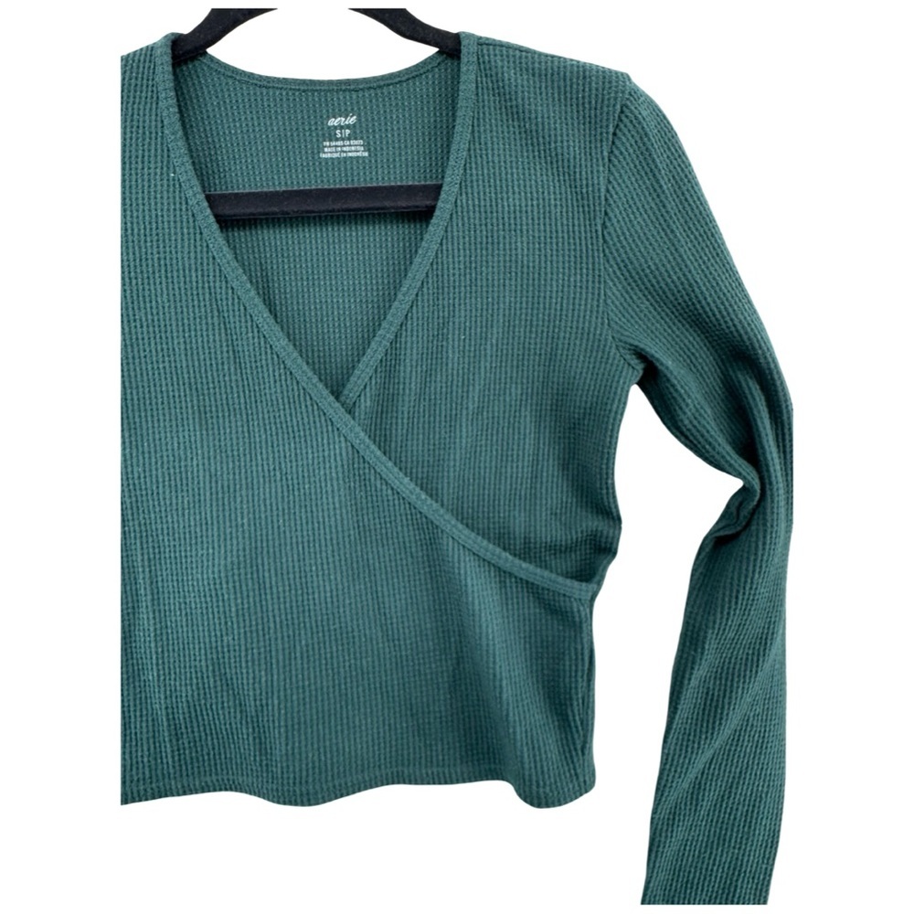 Aerie Dark Green Waffle Wrap Top - Picture 4 of 6